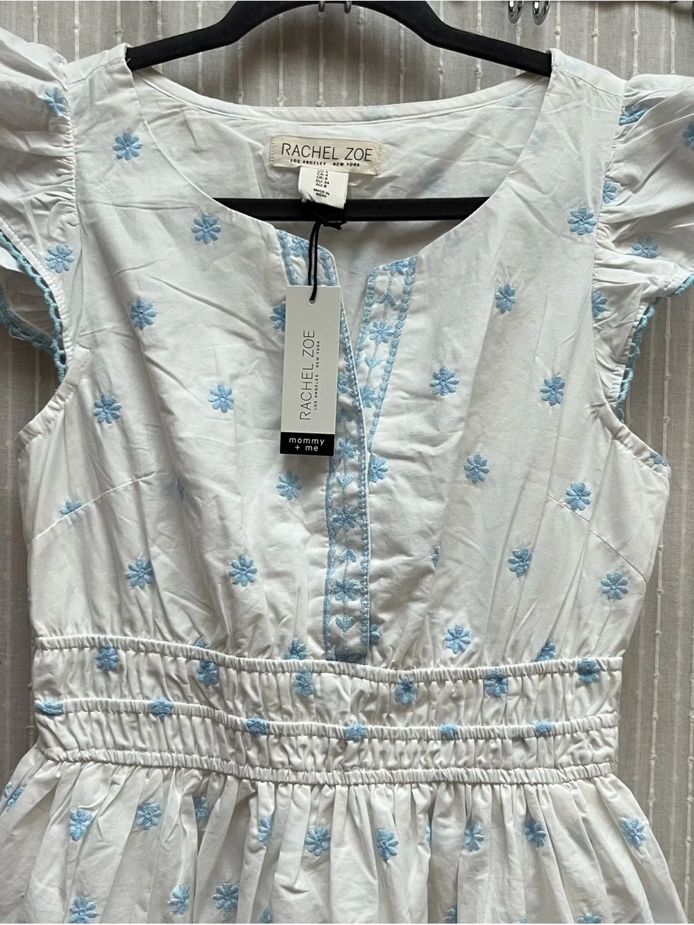 NWT Rachel Zoe White Blue Floral Embroidered Maxi Dress size 4 Smocked - Picture 6 of 9